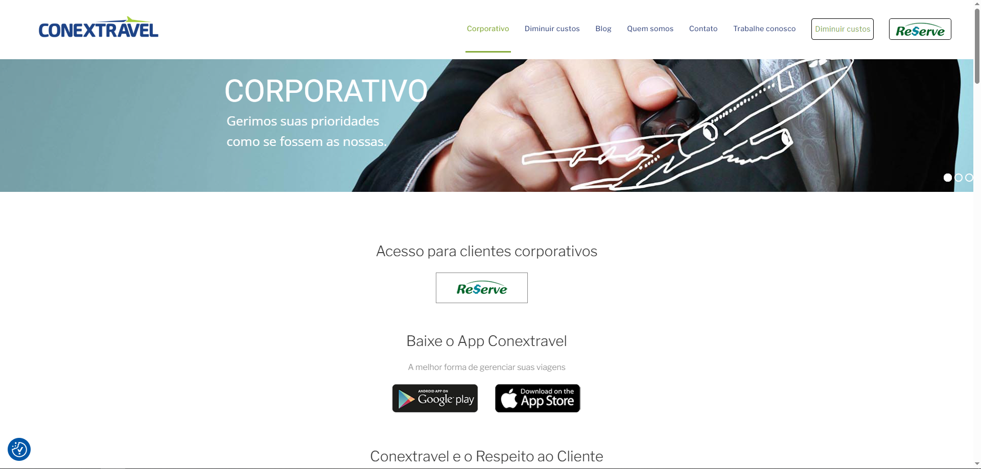 Print do site institucional da Conextravel Viagens e Turismo